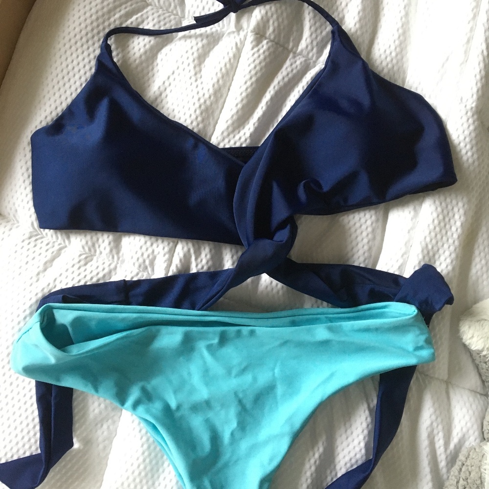 different shades of blue wrap bikini